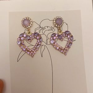 Purple Heart Rhinestone Earrings